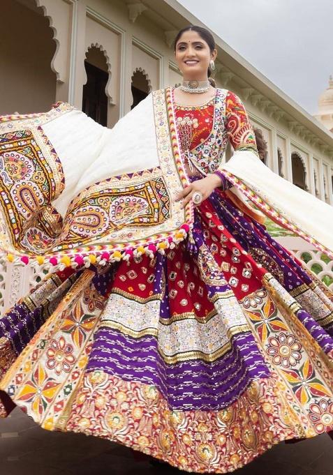 Multicolor Printed Silk Lehenga Set