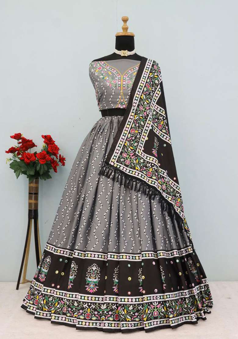 Multicolor Printed Silk Blend Chaniya Choli Set For Navratri And Garba for Diwali and Festive Wear - Indya