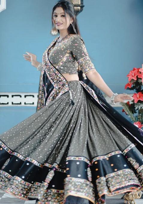 Multicolor Printed Silk Lehenga Set