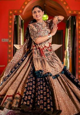 Multicolor Printed Silk Lehenga Set