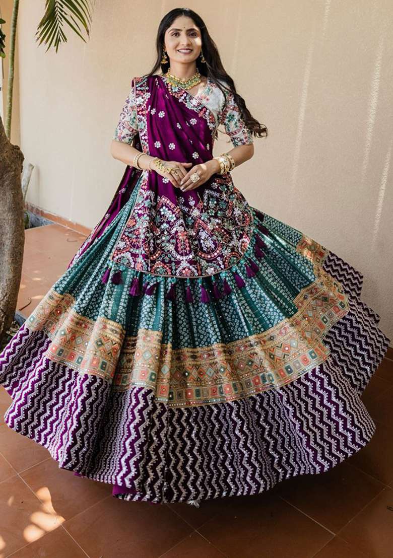 Multicolor Printed Silk Blend Chaniya Choli Set For Navratri And Garba - Indya