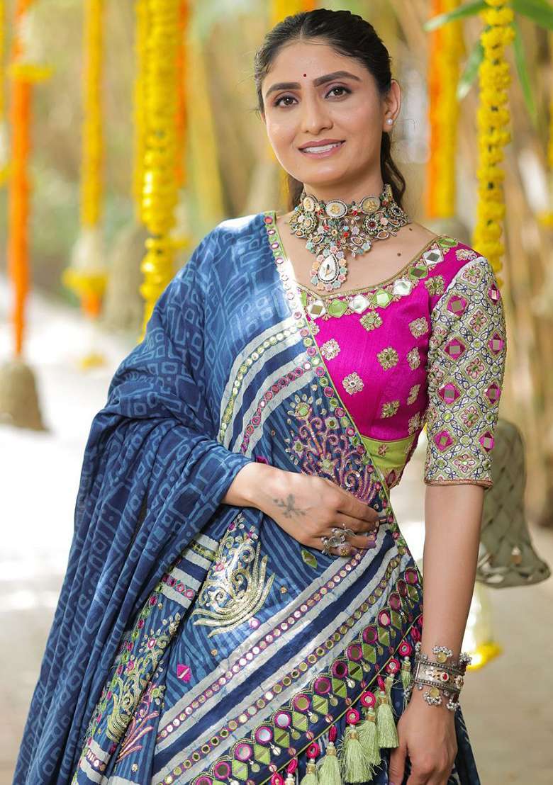 Multicolor Printed Silk Blend Chaniya Choli Set For Navratri And Garba - Indya