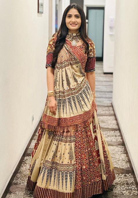 Multicolor Printed Silk Lehenga Set