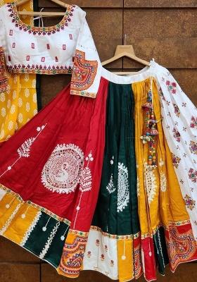 Multicolor Printed Silk Lehenga Set