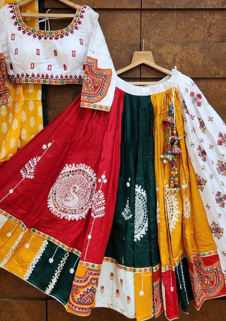 Multicolor Printed Silk Blend Chaniya Choli Set For Navratri And Garba for Diwali and Festive Wear - Indya