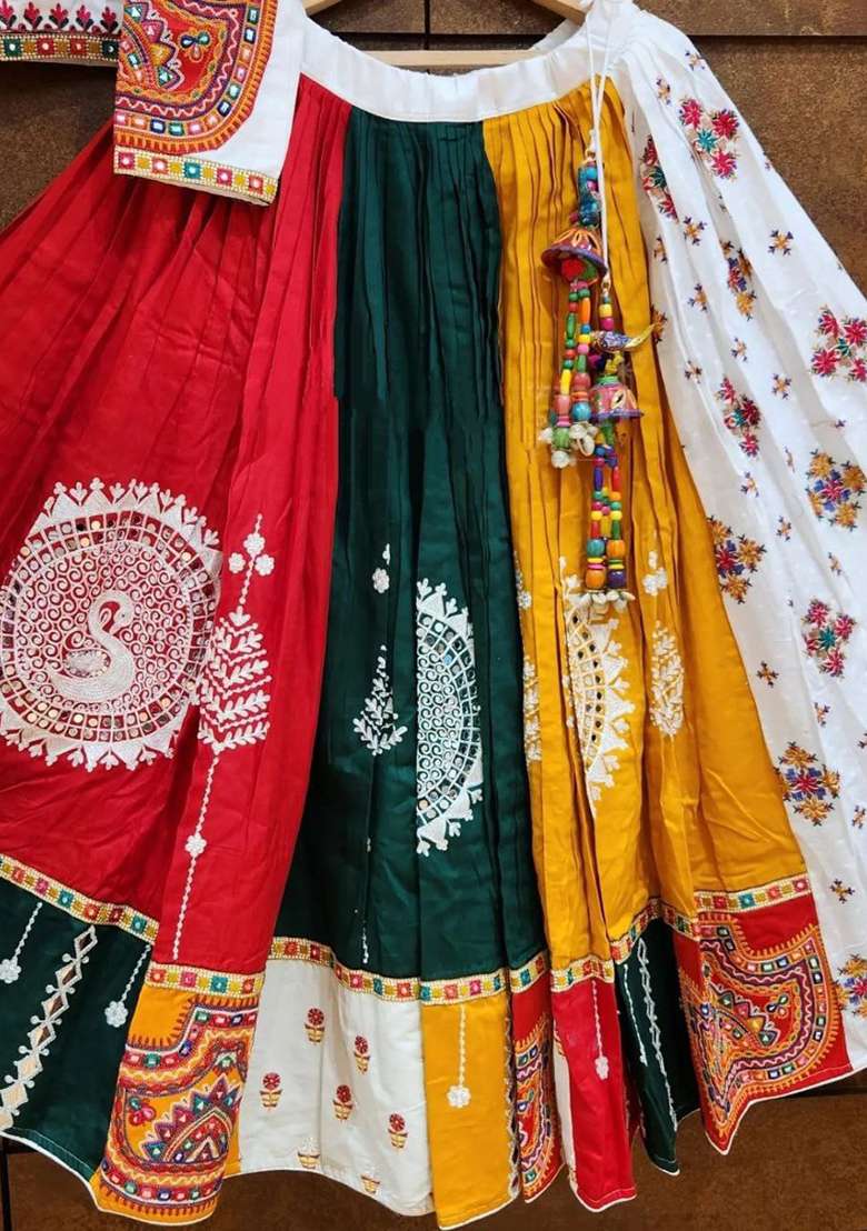 Multicolor Printed Silk Blend Chaniya Choli Set For Navratri And Garba for Diwali and Festive Wear - Indya