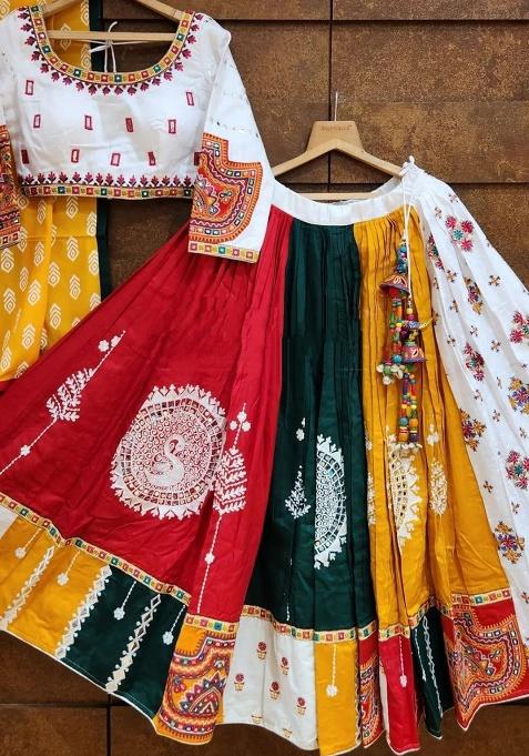 Multicolor Printed Silk Lehenga Set