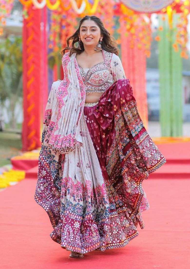 Multicolor Printed Silk Blend Chaniya Choli Set For Navratri And Garba for Diwali and Festive Wear - Indya
