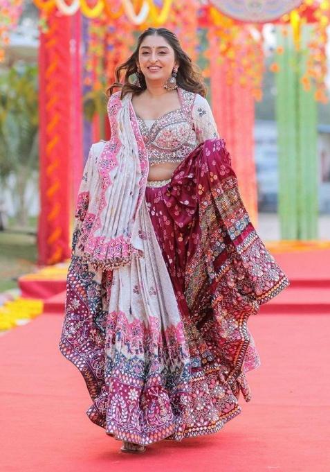 Multicolor Printed Silk Lehenga Set