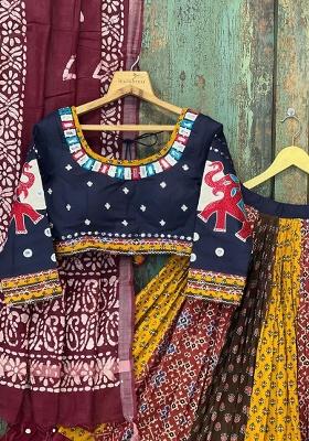 Multicolor Printed Silk Lehenga Set