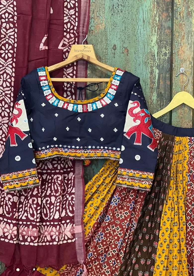 Multicolor Printed Silk Blend Chaniya Choli Set For Navratri And Garba - Indya