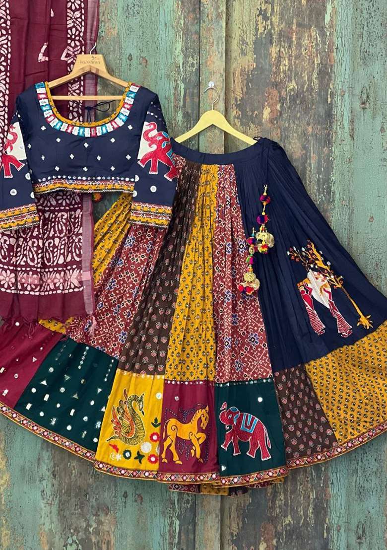 Multicolor Printed Silk Blend Chaniya Choli Set For Navratri And Garba - Indya