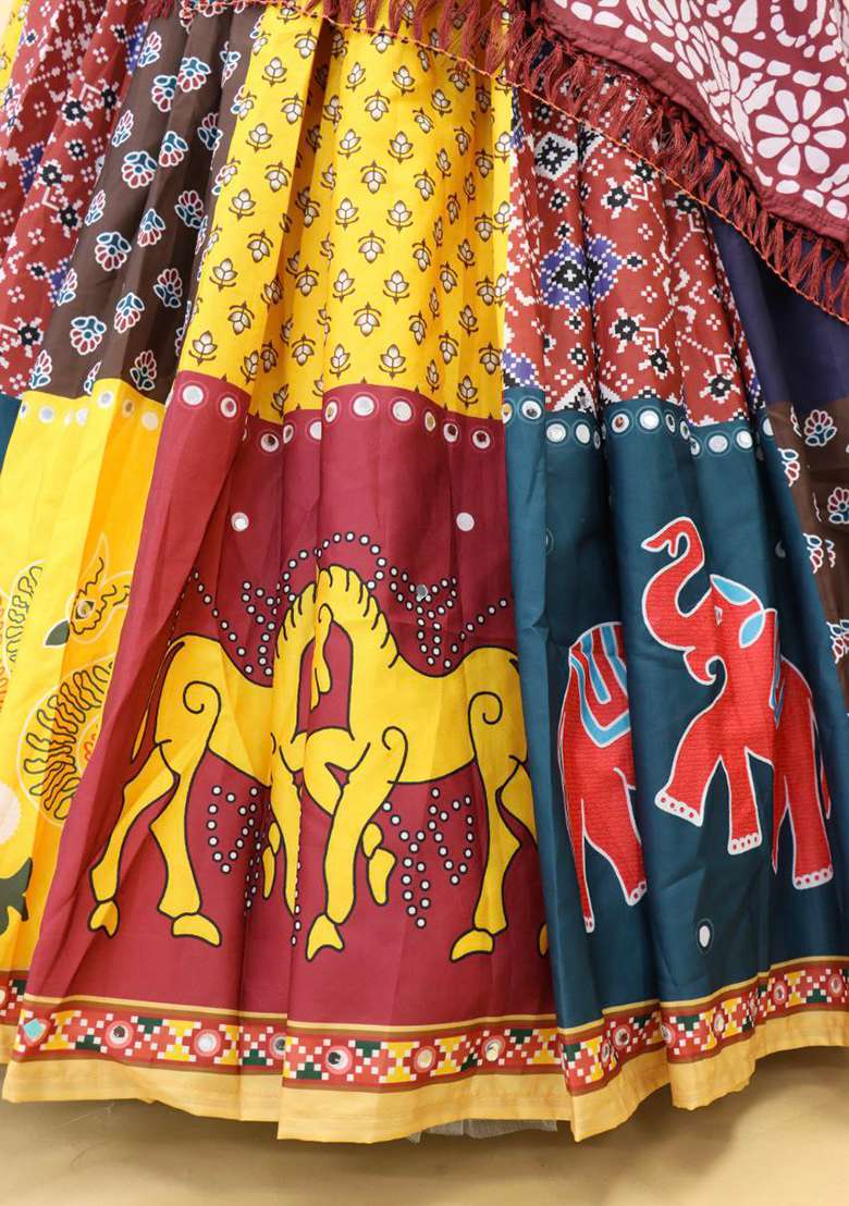 Multicolor Printed Silk Blend Chaniya Choli Set For Navratri And Garba - Indya