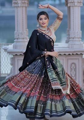 Multicolor Printed Silk Lehenga Set