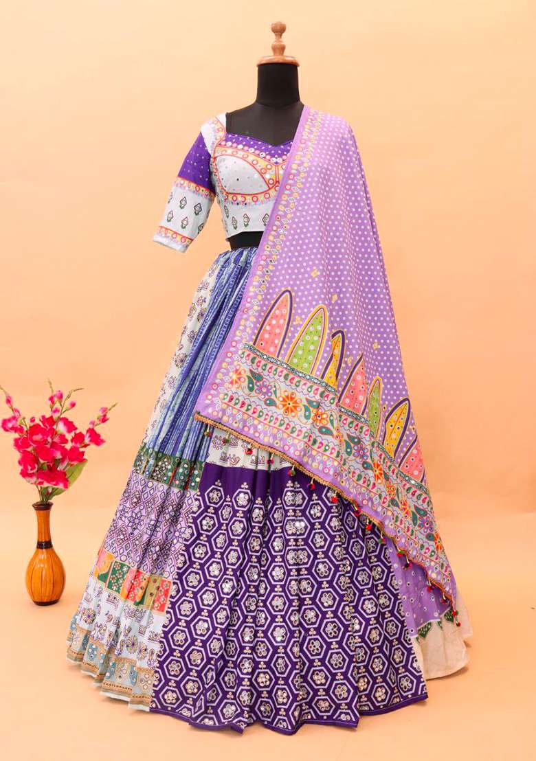 Multicolor Printed Silk Blend Chaniya Choli Set For Navratri And Garba for Diwali | Wedding & Festive Wear - Indya