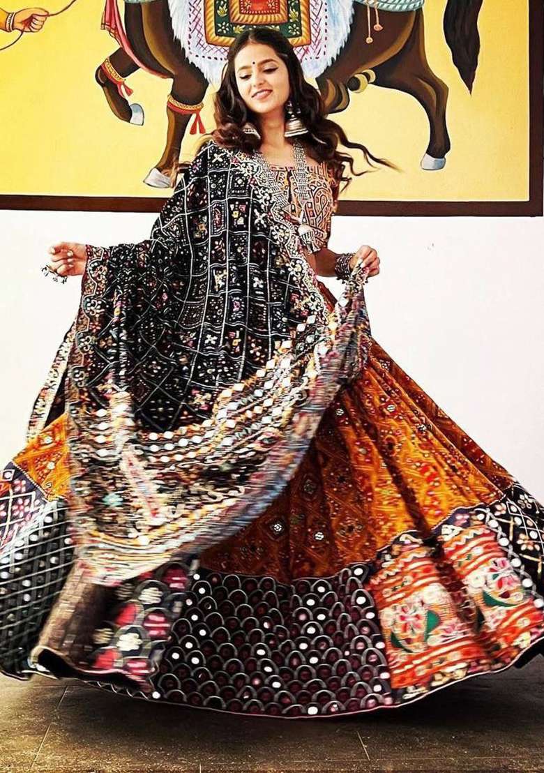 Multicolor Printed Silk Blend Chaniya Choli Set For Navratri And Garba for Diwali and Festive Wear - Indya
