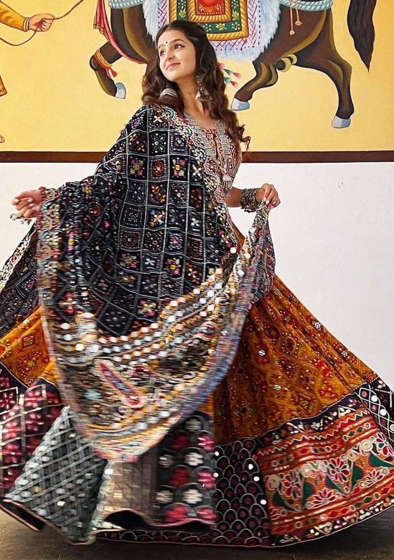 Multicolor Printed Silk Blend Chaniya Choli Set For Navratri And Garba for Diwali and Festive Wear - Indya