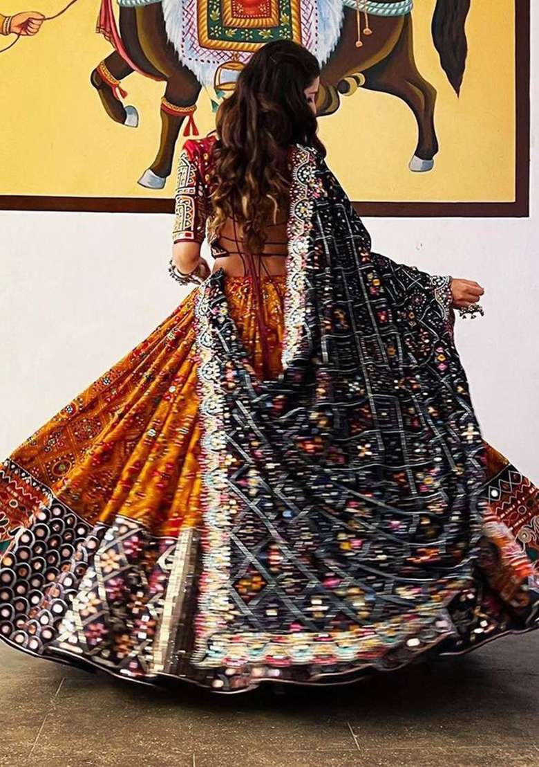 Multicolor Printed Silk Blend Chaniya Choli Set For Navratri And Garba for Diwali and Festive Wear - Indya