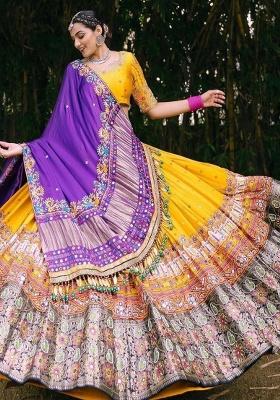 Multicolor Printed Silk Lehenga Set