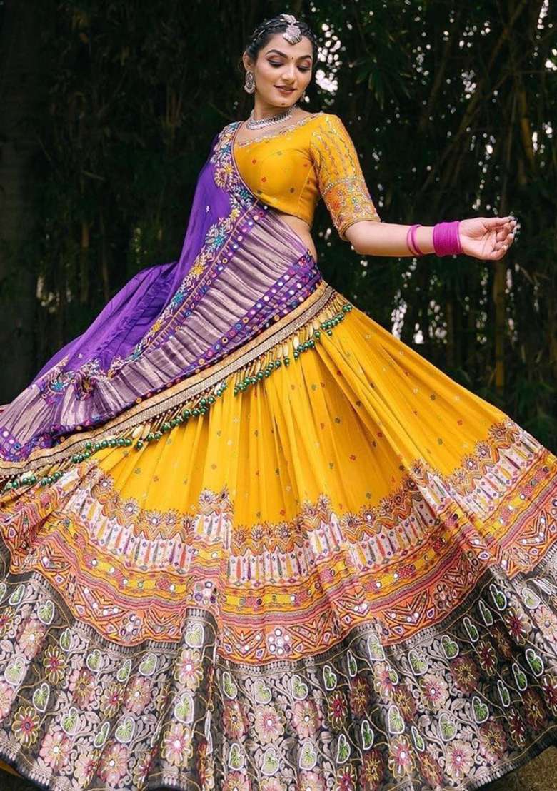Multicolor Printed Silk Blend Chaniya Choli Set For Navratri And Garba - Indya