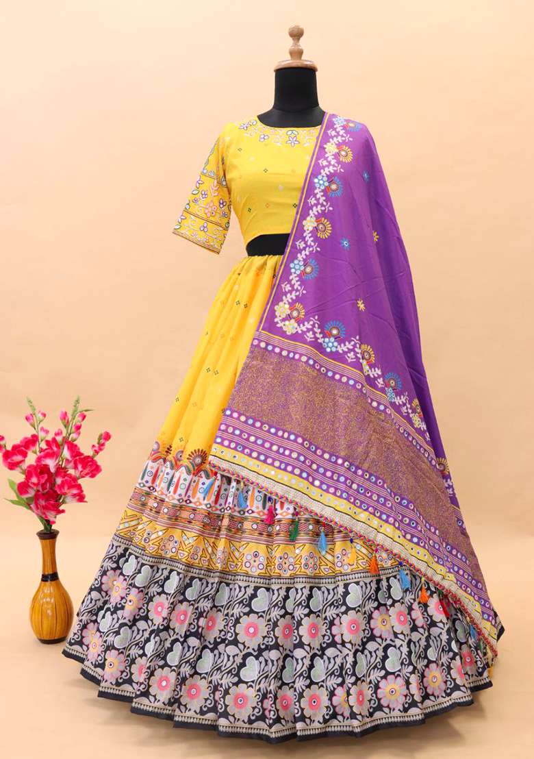 Multicolor Printed Silk Blend Chaniya Choli Set For Navratri And Garba - Indya