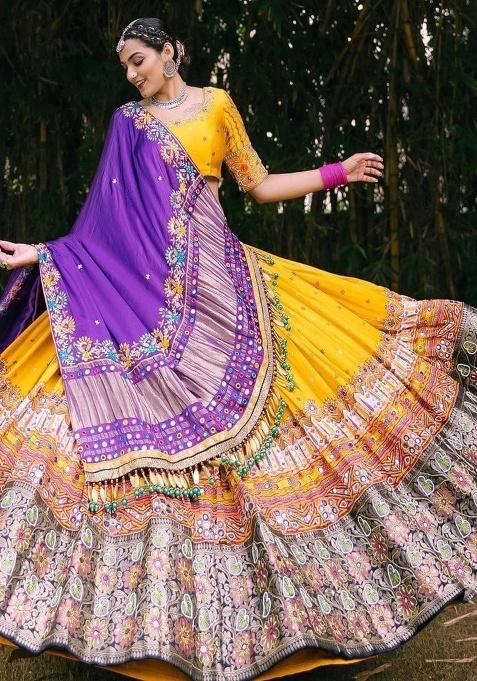 Multicolor Printed Silk Lehenga Set