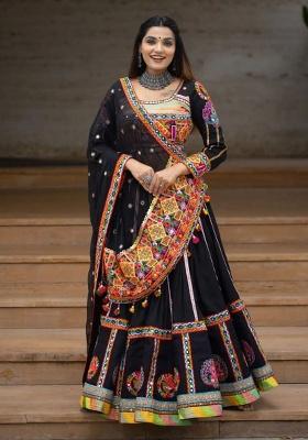 Multicolor Printed Silk Lehenga Set
