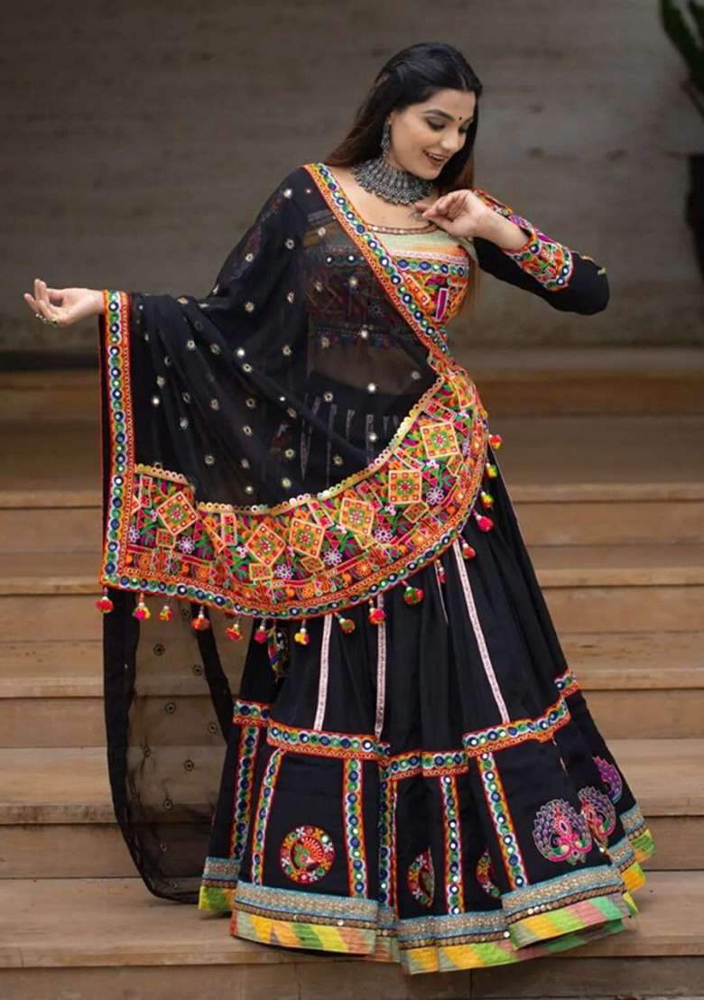 Multicolor Printed Silk Blend Chaniya Choli Set For Navratri And Garba for Diwali and Festive Wear - Indya