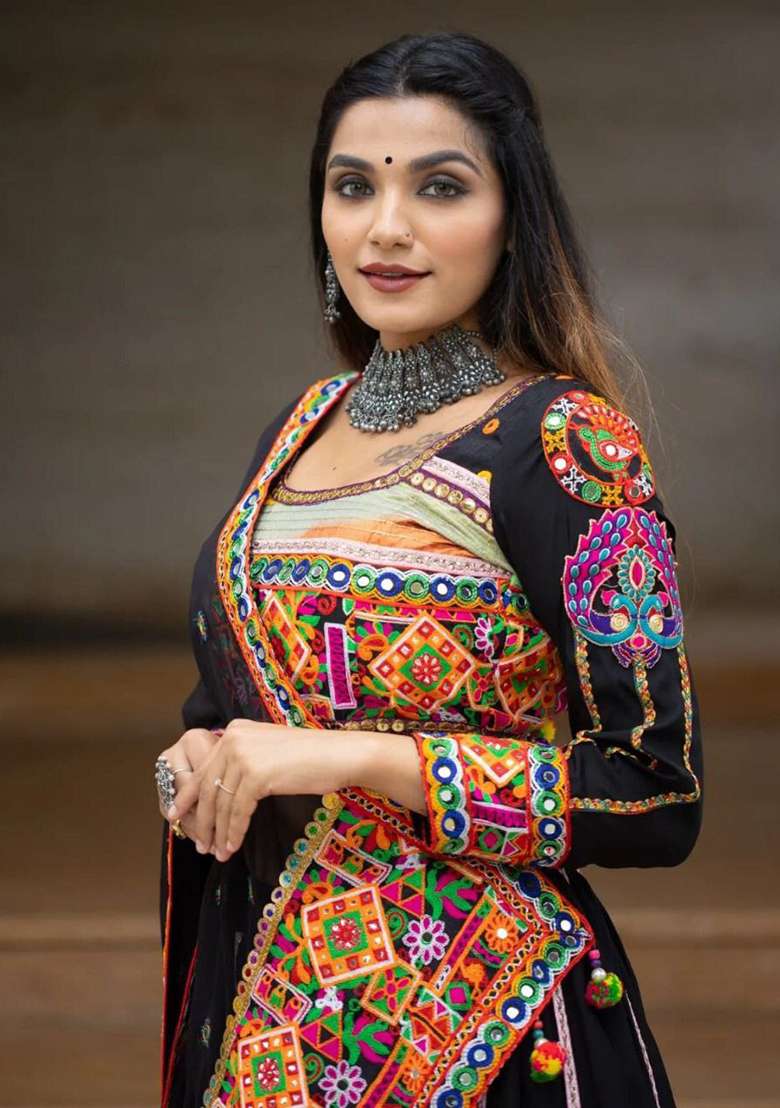 Multicolor Printed Silk Blend Chaniya Choli Set For Navratri And Garba for Diwali and Festive Wear - Indya