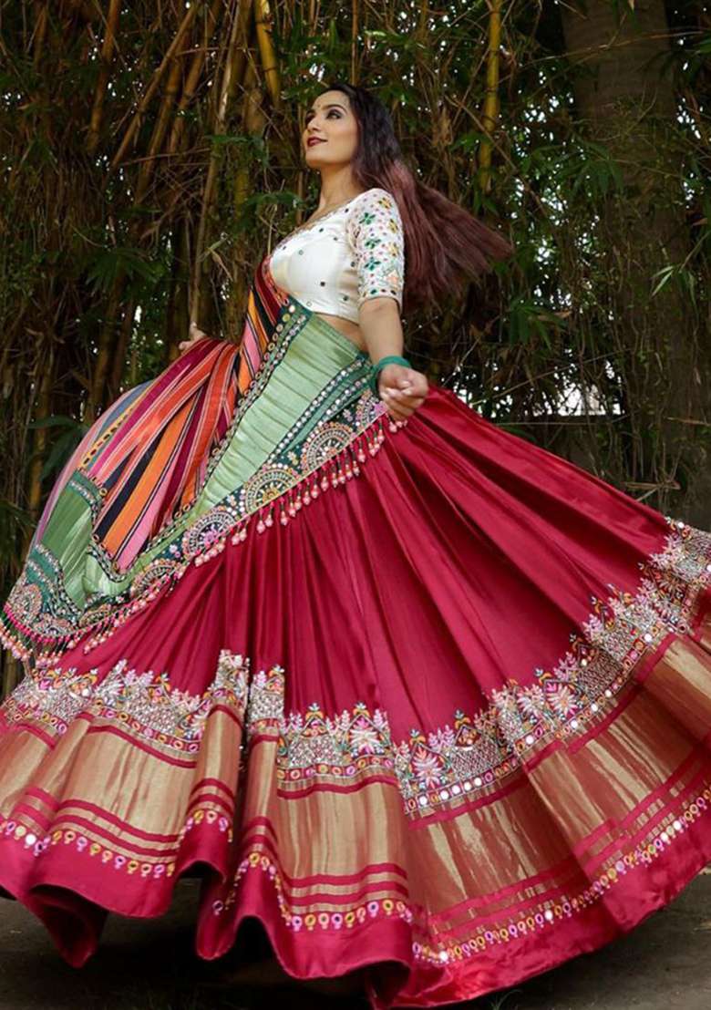 Multicolor Printed Silk Blend Chaniya Choli Set For Navratri And Garba for Diwali | Wedding & Festive Wear - Indya