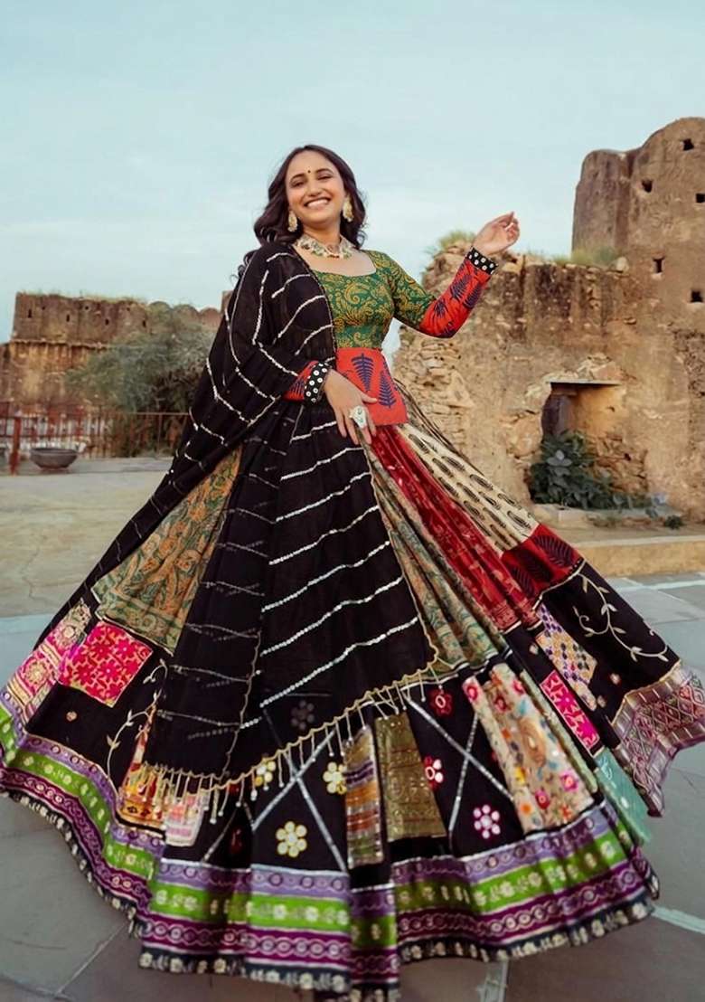 Multicolor Printed Silk Blend Chaniya Choli Set For Navratri And Garba for Diwali and Festive Wear - Indya