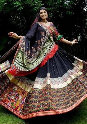 Multicolor Printed Silk Lehenga Set