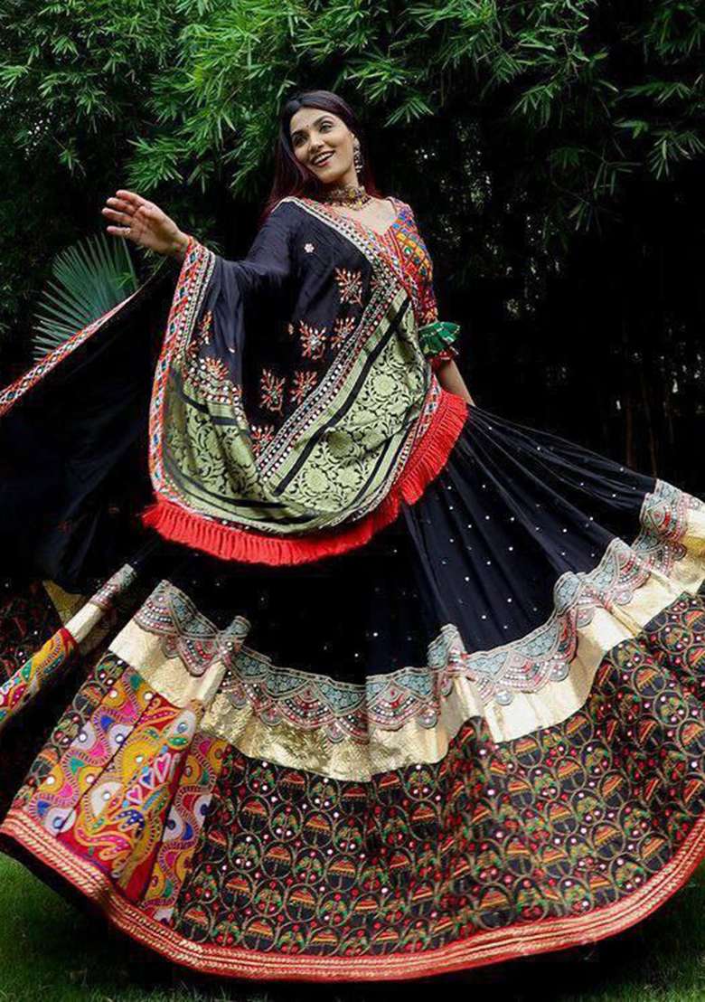 Multicolor Printed Silk Blend Chaniya Choli Set For Navratri And Garba for Diwali and Festive Wear - Indya