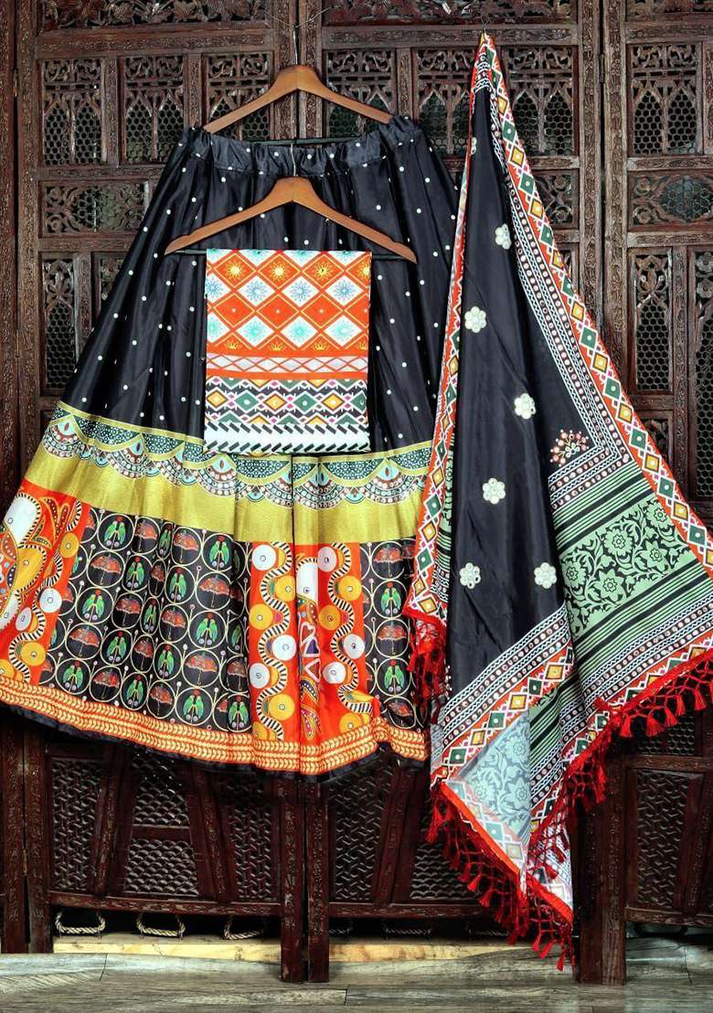 Multicolor Printed Silk Blend Chaniya Choli Set For Navratri And Garba for Diwali and Festive Wear - Indya