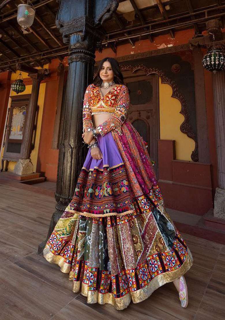 Multicolor Printed Silk Blend Chaniya Choli Set For Navratri And Garba for Diwali and Festive Wear - Indya