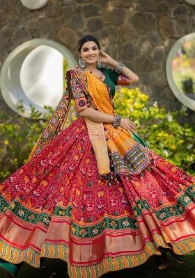 Multicolor Printed Silk Lehenga Set