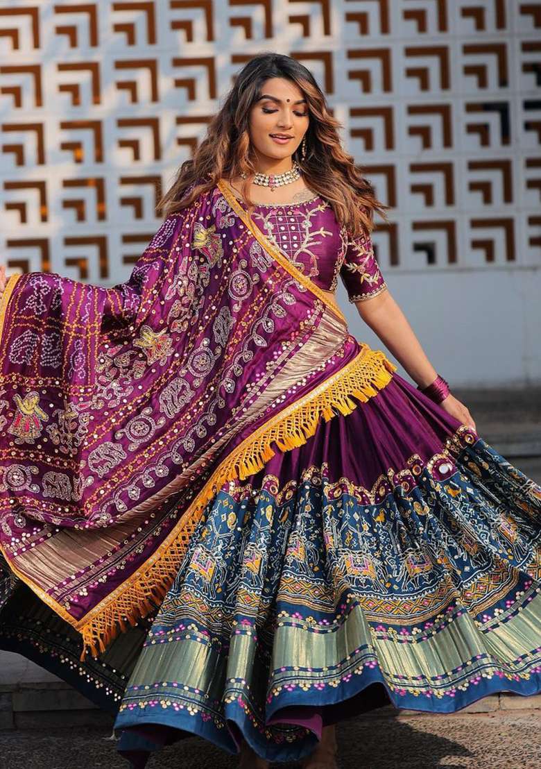 Multicolor Silk Blend Lehenga Set with Printed for Diwali | Wedding & Festive Wear - Indya