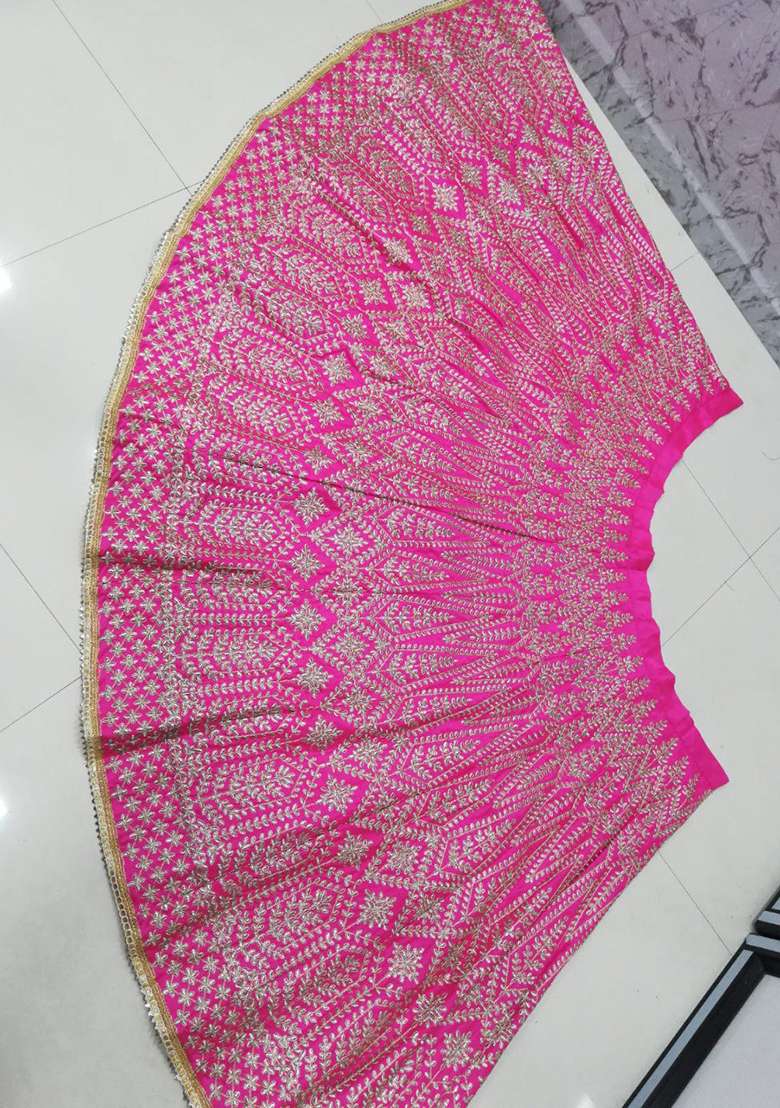 Pink Embroidery Silk Blend Lehenga Set - Indya