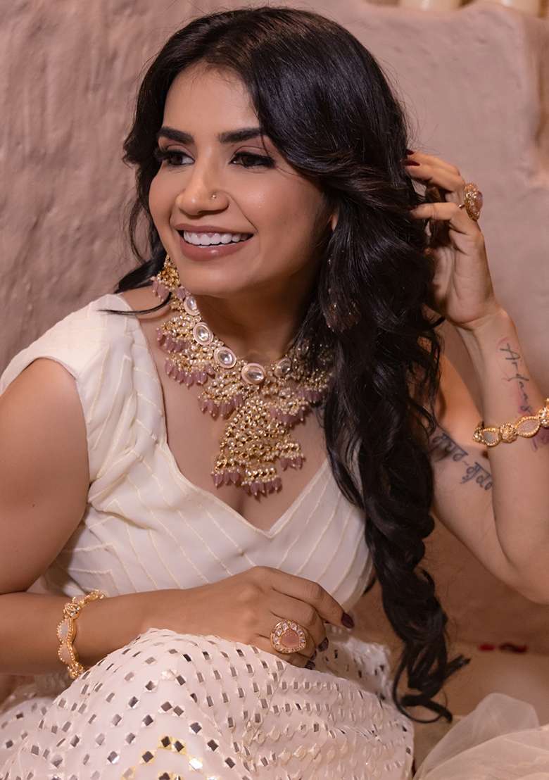 Off White Embroidery Georgette Lehenga Set for Diwali and Festive Wear - Indya