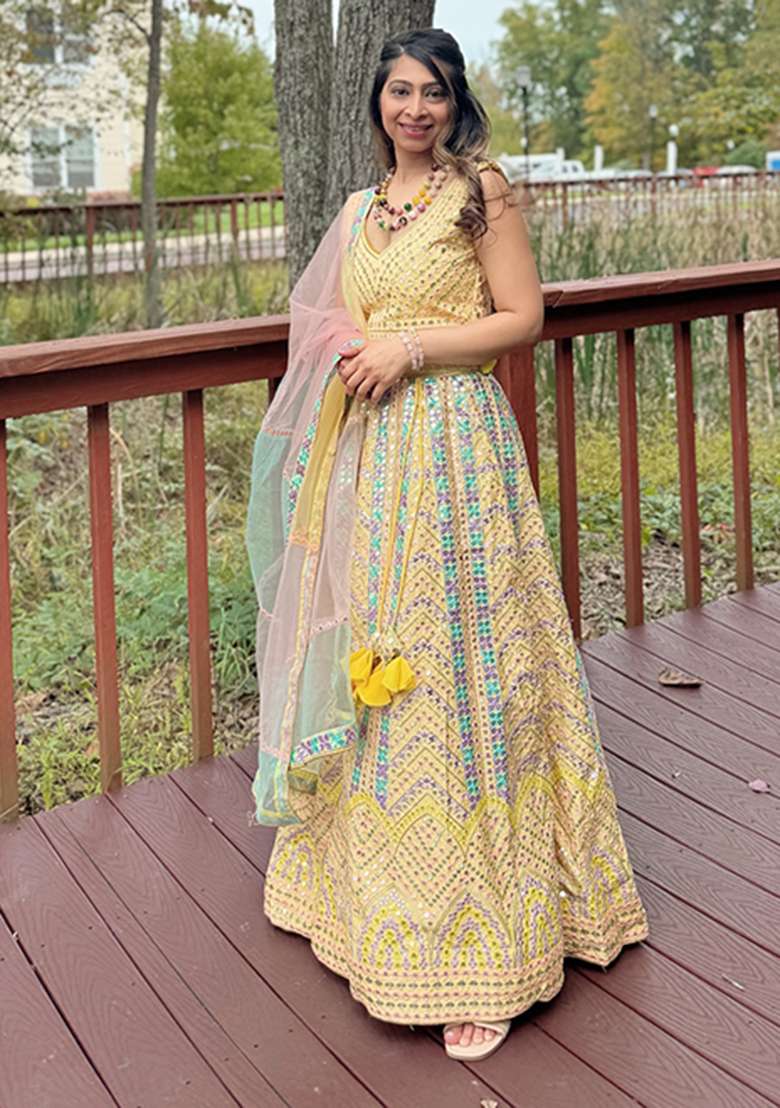 Yellow Embroidery Silk Lehenga Set - Indya