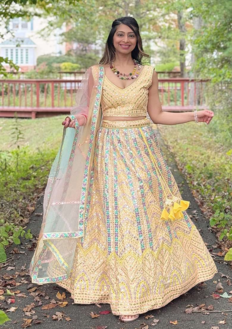 Yellow Embroidery Silk Lehenga Set - Indya