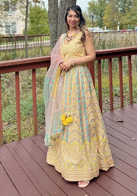 Yellow Embroidery Silk Lehenga Set
