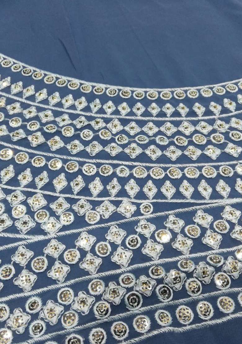 Blue Embroidery Georgette Lehenga Set for Diwali and Festive Wear - Indya