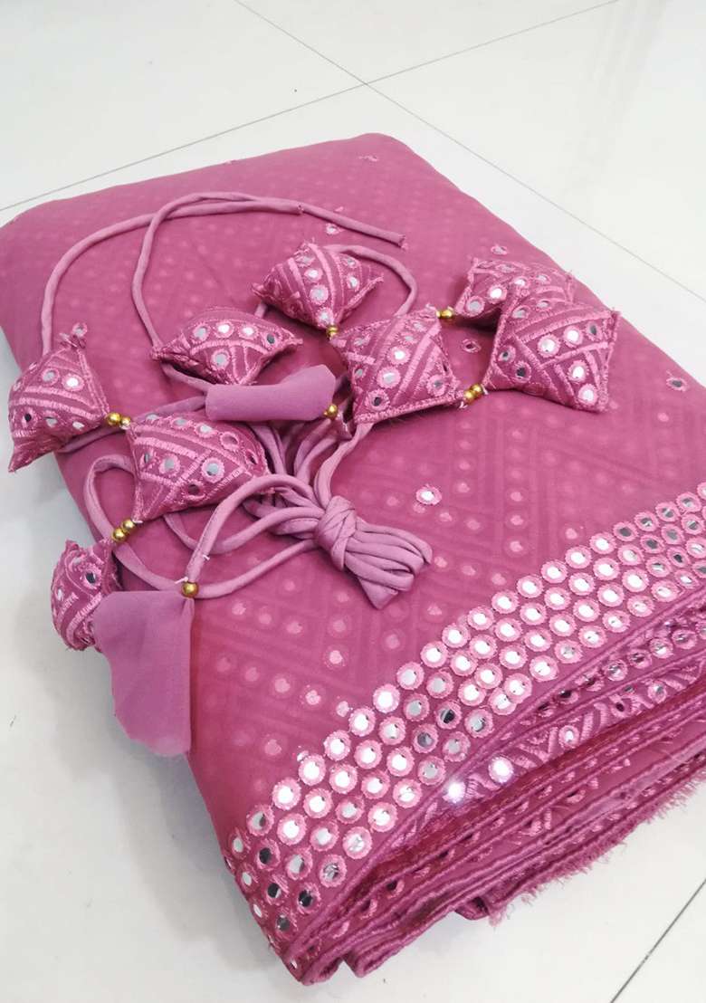 Pink Embroidery Georgette Lehenga Set for Diwali and Festive Wear - Indya