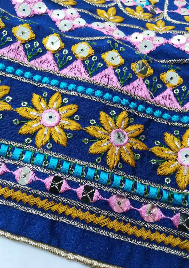 Blue Embroidery Chinon Lehenga Set - Indya