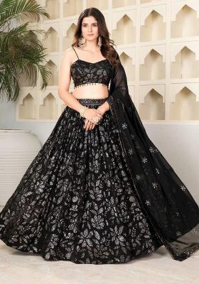 Black Embroidery Georgette Lehenga Set