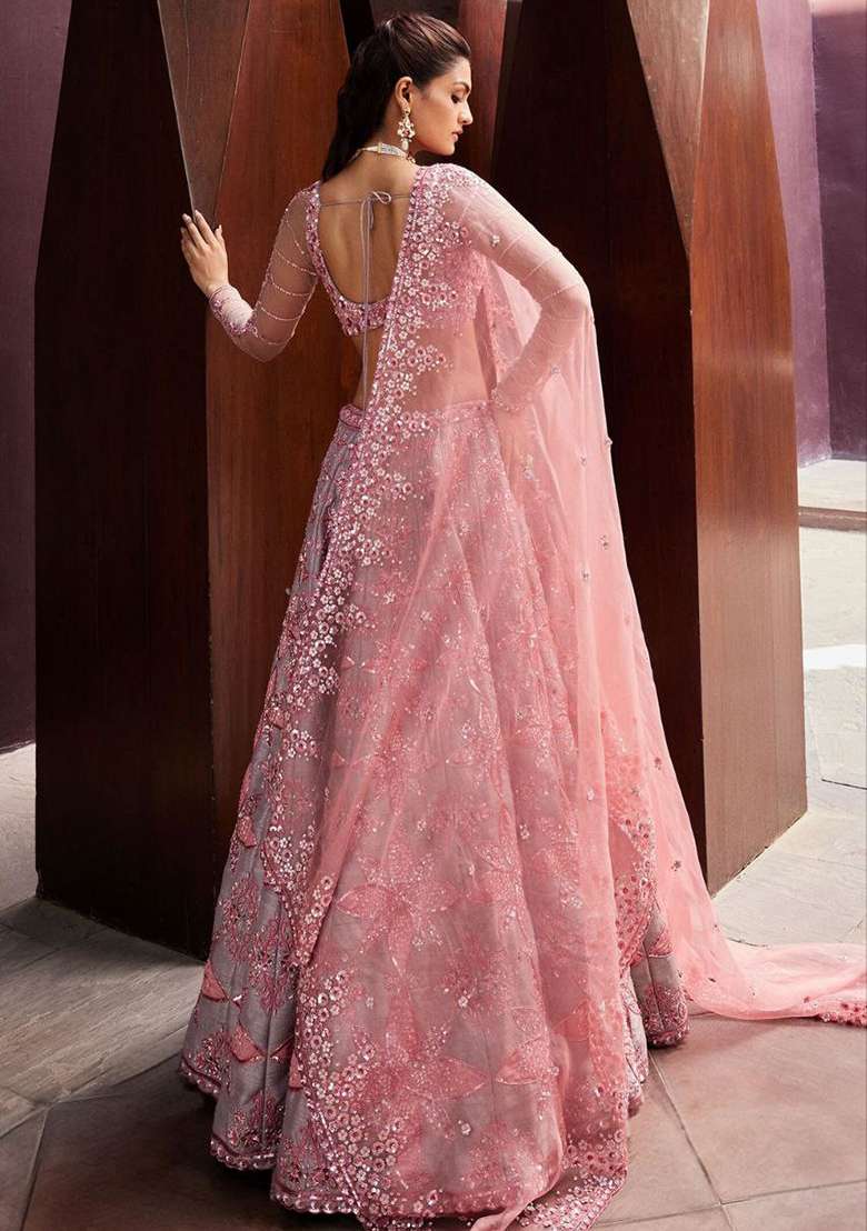 Baby Pink Embroidery Silk Blend Lehenga Set for Diwali and Festive Wear - Indya
