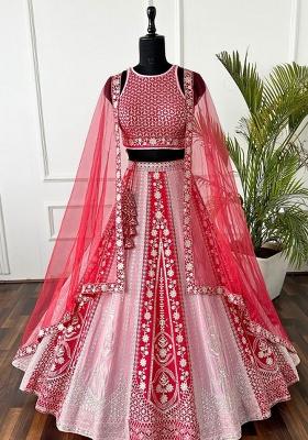 Red Embroidery Georgette Lehenga Set