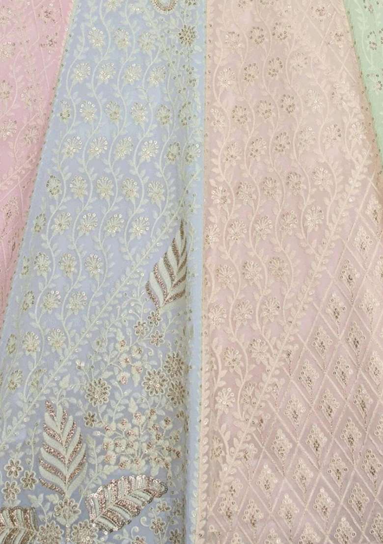 Peach Embroidery Georgette Lehenga Set - Indya
