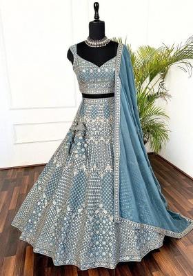 Blue Embroidery Georgette Lehenga Set